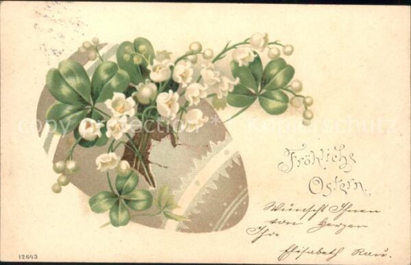 Ostern Easter Paques Maiglöckchen Osterei Litho