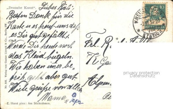Kuenstlerkarte E. Horst Am Stickrahmen Deutsche Kunst – Bild 2
