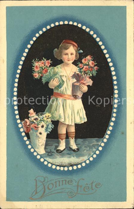 Kinder Child Enfants Blumen Glückwunsch Litho