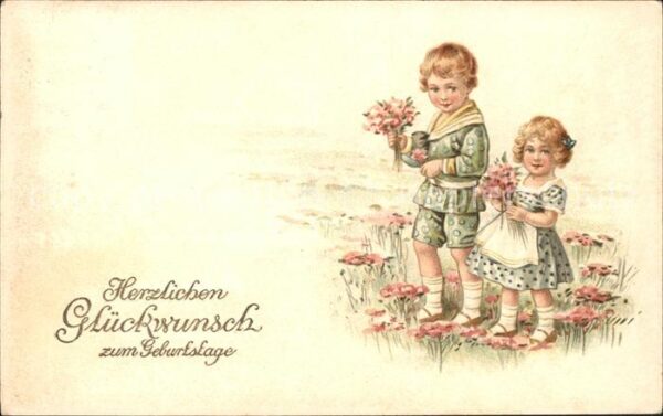 Kinder Child Enfants Blumen Geburtstag Litho Verlag-Amag-Nr.