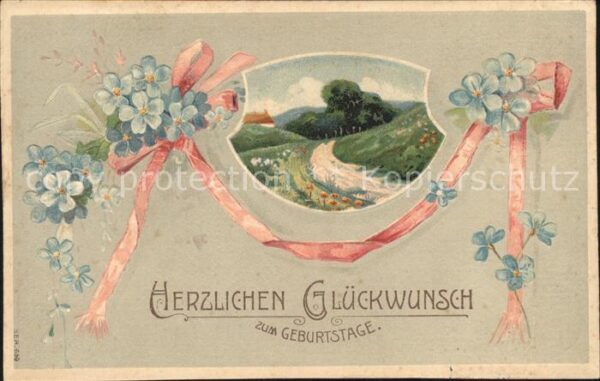 Geburtstag Glückwunsch Vergissmeinnicht Litho