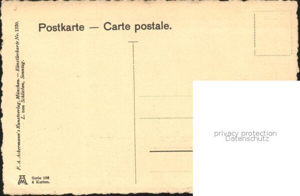 Verlag Ackermann Kuenstlerpostkarte Nr. 1330 L. von Schlieben Sonntag – Bild 2