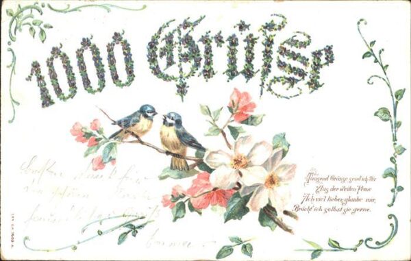 Voegel Blaumeise Rosen Gedicht Litho