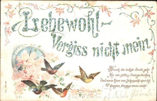 Voegel Blumen Gedicht Lebewohl Litho