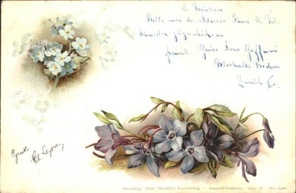 Blumen Veilchen Vergissmeinnicht Litho