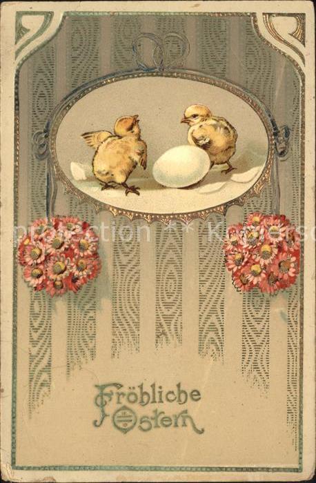 Ostern Easter Paques Küken Gänseblümchen Ei Litho