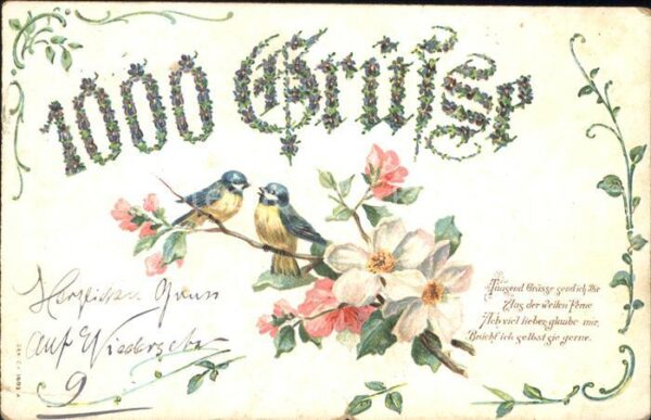 Voegel Blaumeise Rosen Gedicht Litho