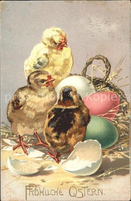 Ostern Easter Paques Küken Eier Litho