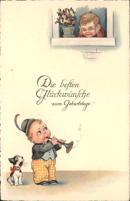 Geburtstag Glückwunsch Kinder Trompete Hund