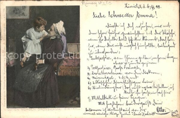 Kuenstlerkarte C. Wyrall Kind Grossmama Rembrandt-Post