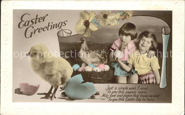 Ostern Easter Paques Kinder Küken Huhn Eier Primeln Gedicht