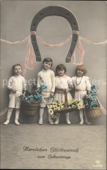 Foto RPH Nr. 4487/3 Hufeisen Kinder Blumen Glückwuns