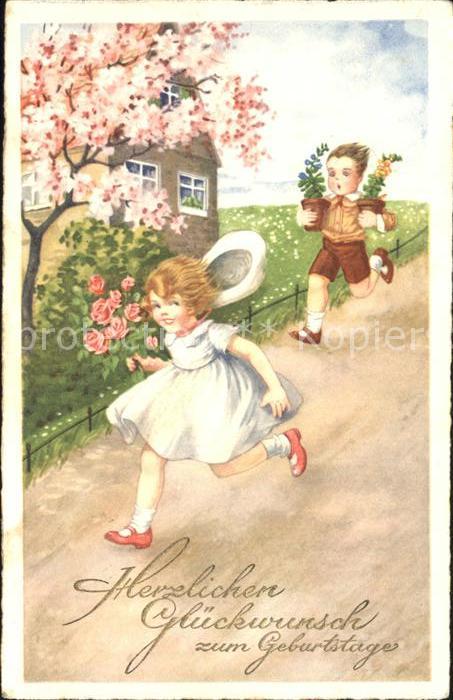 Geburtstag Glückwunsch Kinder Blumen Hut