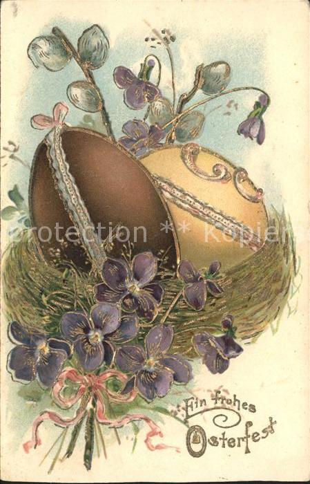Ostern Easter Paques Veilchen Ostereier Nest Weidenkätzchen