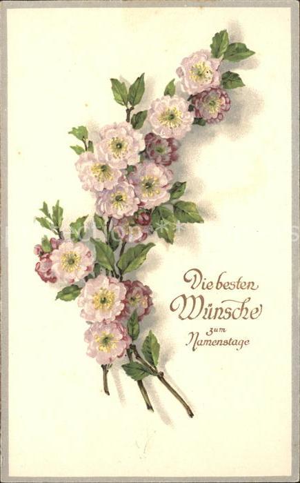 Namenstag Namenskarte Glückwunsch Blumen Litho