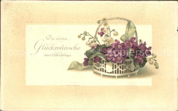 Geburtstag Glückwunsch Veilchen Maiglöckchen Litho