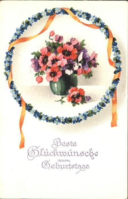 Geburtstag Glückwunsch Anemonen Blumenkranz Vergis