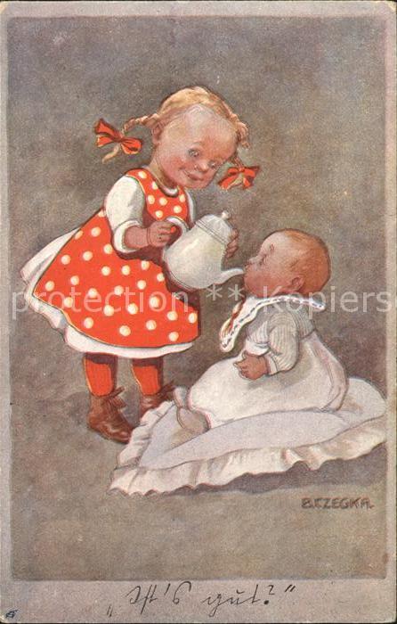 Baby Nursery Bebe Kind Teekanne Künstlerkarte B. Czegka