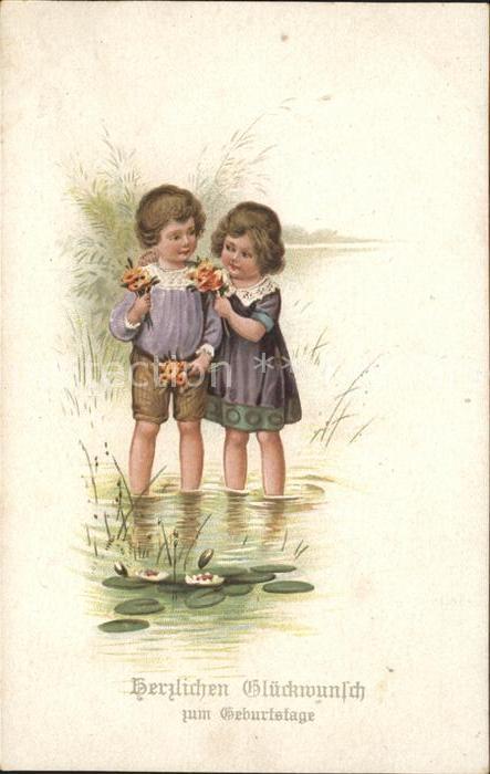 Kinder Child Enfants Blumen Seerosen Glückwunsch Geburtstag