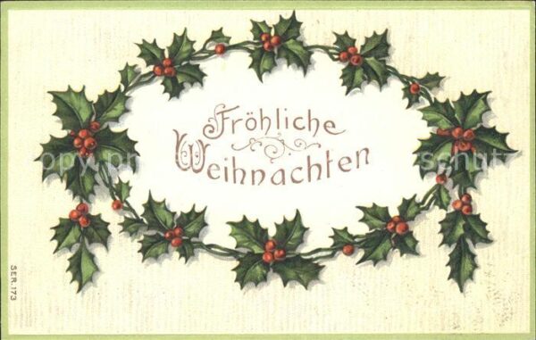 Weihnachten Stechpalme Litho