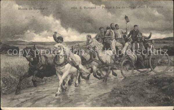 Kuenstlerkarte E. Burnand Pompe a feu de village allan