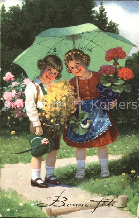 Kinder Child Enfants Regenschirm Blumen Glückwunsch