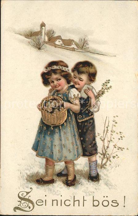 Kinder Child Enfants Gänseblümchen Korb Litho