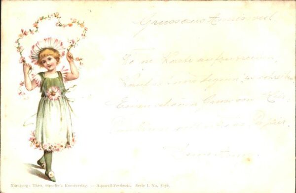 Verlag Stroefers Theo Nr. 5058 Kind Blumen Seil Litho