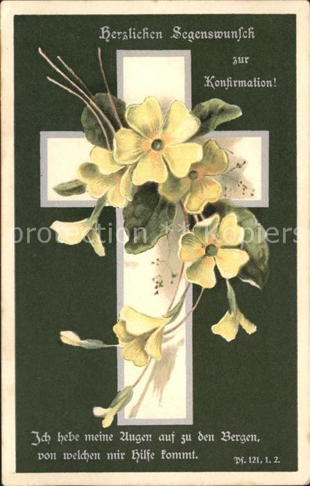 Konfirmation Glückwunsch Kreuz Blumen Litho