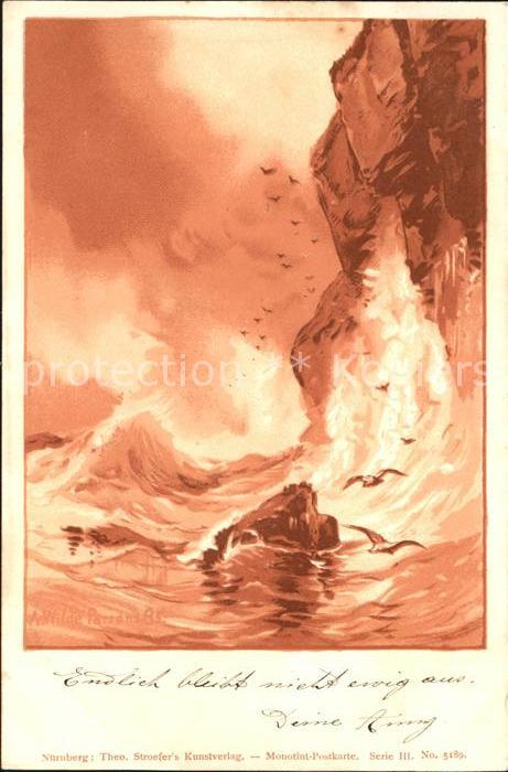 Verlag Stroefers Theo Nr. 5189 Felsen Möwen Meer Litho