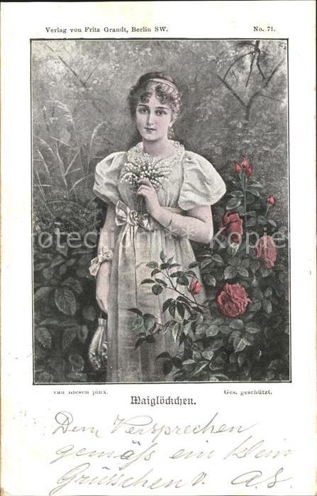 Kuenstlerkarte Van Riesen Maiglöckchen Nr. 71 Rosen Fr
