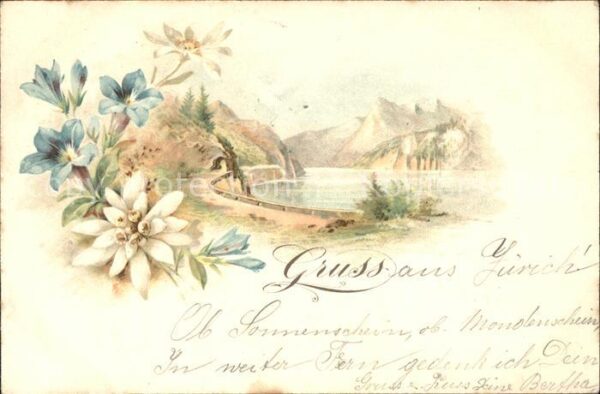 Edelweiss Enzian Berge Litho