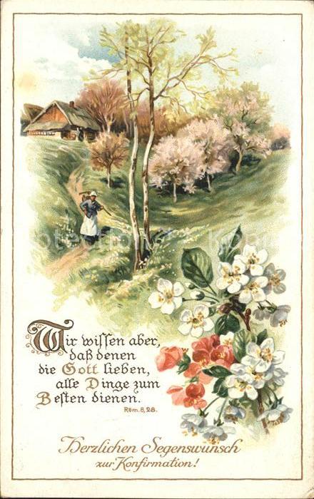 Konfirmation Glückwunsch Blumen Litho