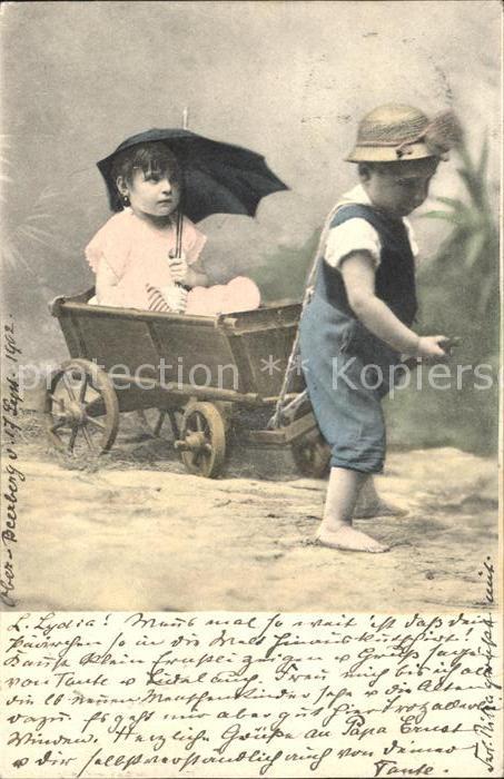 Kinder Child Enfants Regenschirm Holzwagen