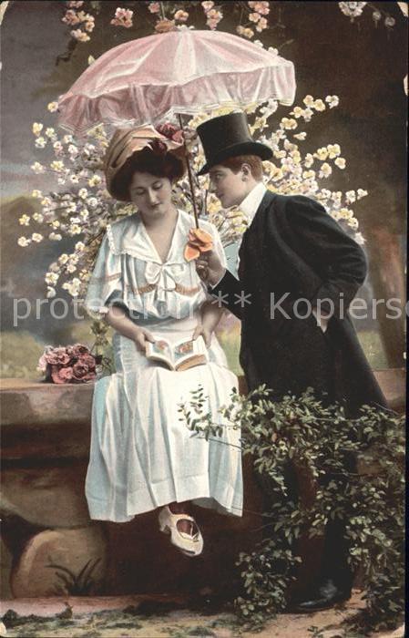 Foto RKL Paris Nr. 974 Paar Zylinder Blumen Buch Schirm