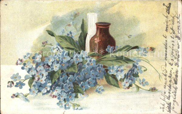 Blumen Vergissmeinnicht Vasen Litho Werbung We
