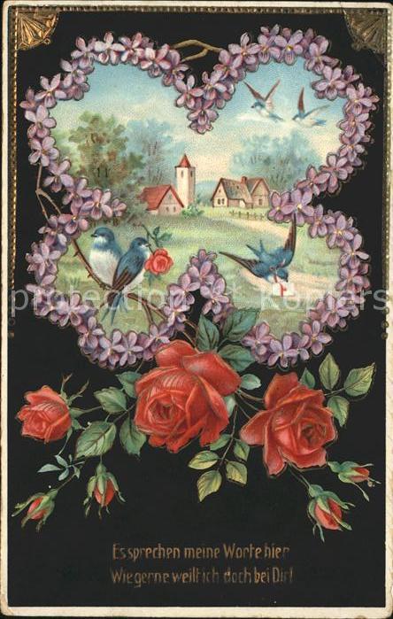 Rosen Veilchen Kleeblatt Schwalben Litho