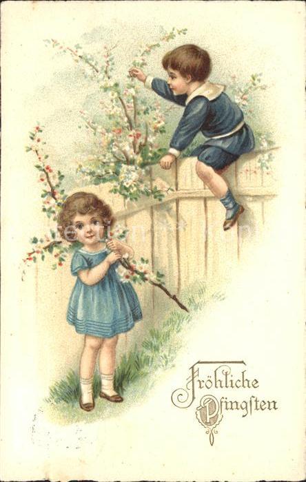 Pfingsten Pentecost Pentecote Kinder Blumen Litho