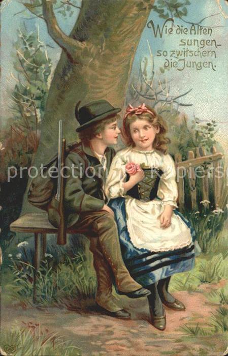 Jagd Jäger Kinder Tracht Litho