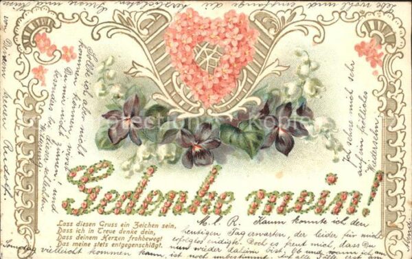 Blumengruesse Veilchen Herz Gedicht Litho