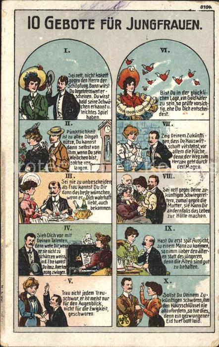 Humor 10 Gebote für Jungfrauen Benehmen Litho