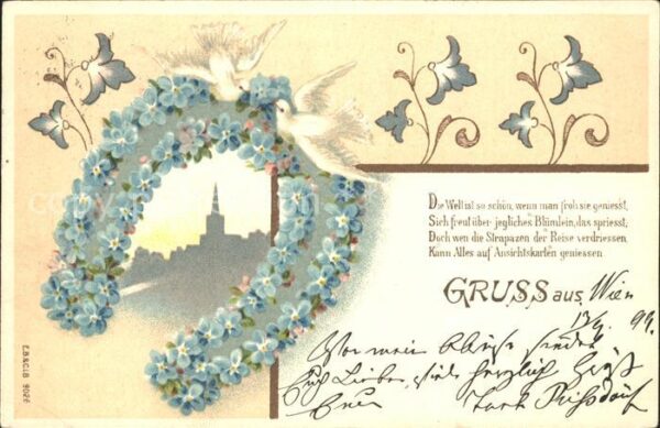 Hufeisen Tauben Vergissmeinnicht Gedicht Litho
