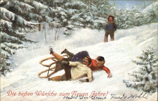 Schlitten Schnee Sturz Neujahr