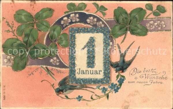 Neujahr 1. Januar Schwalben Kleeblätter Vergiss