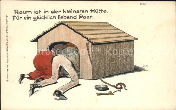 Humor Paar Hundehütte Knochen Kettenleine Lit