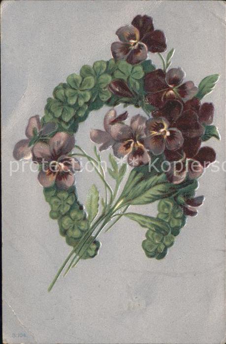 Hufeisen Kleeblätter Veilchen Litho