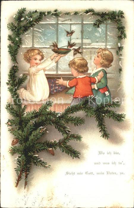 Kinder Child Enfants Vögel Tannenzapfen Litho