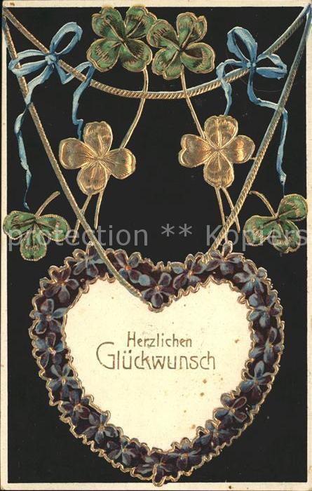 Glueckwunsch Herz Veilchen Kleeblätter Litho