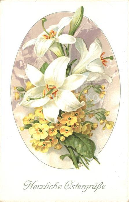 Ostern Easter Paques Philippinen-Lilie Schlüsselblumen Litho