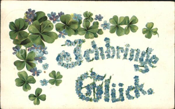 Kleeblatt Cloverleaf Trebol Trefle Vergissmeinnicht Litho